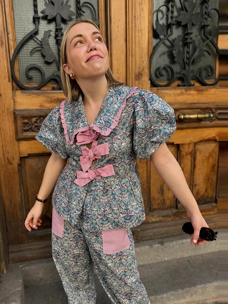 Modieuze Bloemen Bedrukte Lange Broek Set