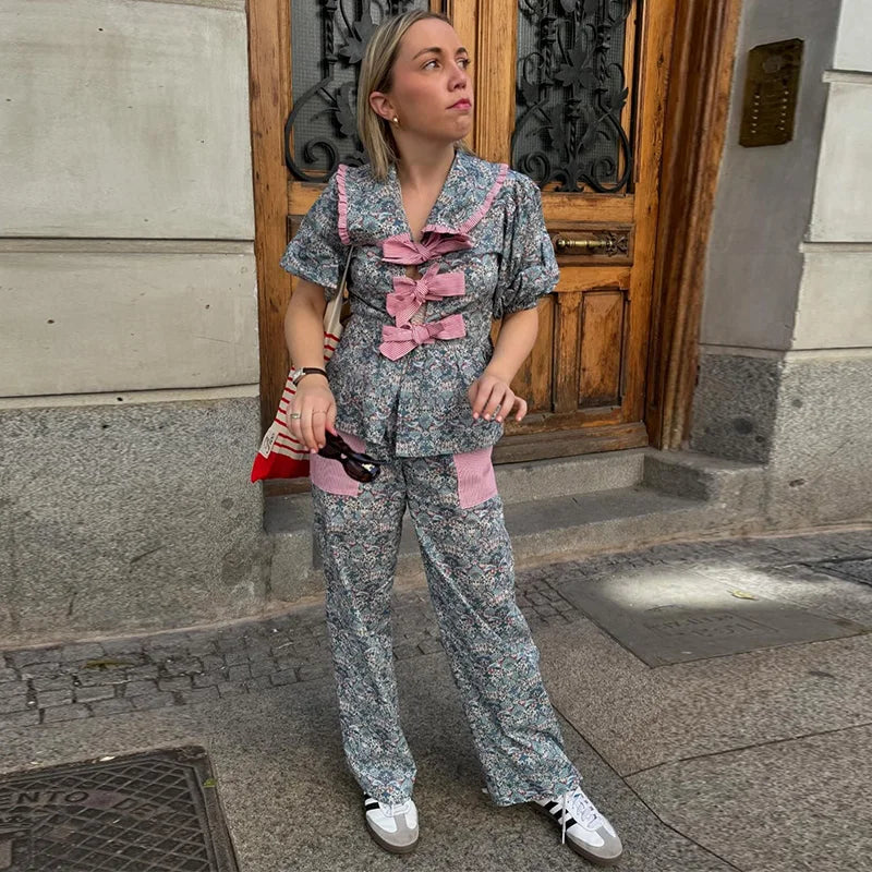 Modieuze Bloemen Bedrukte Lange Broek Set