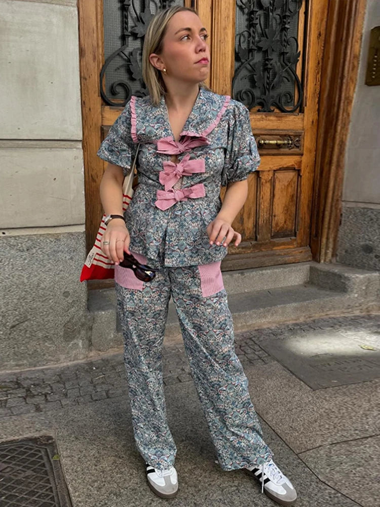 Modieuze Bloemen Bedrukte Lange Broek Set