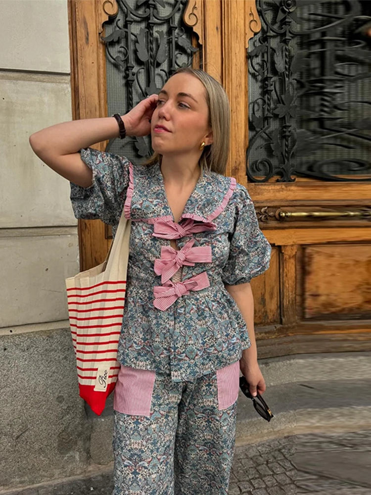 Modieuze Bloemen Bedrukte Lange Broek Set