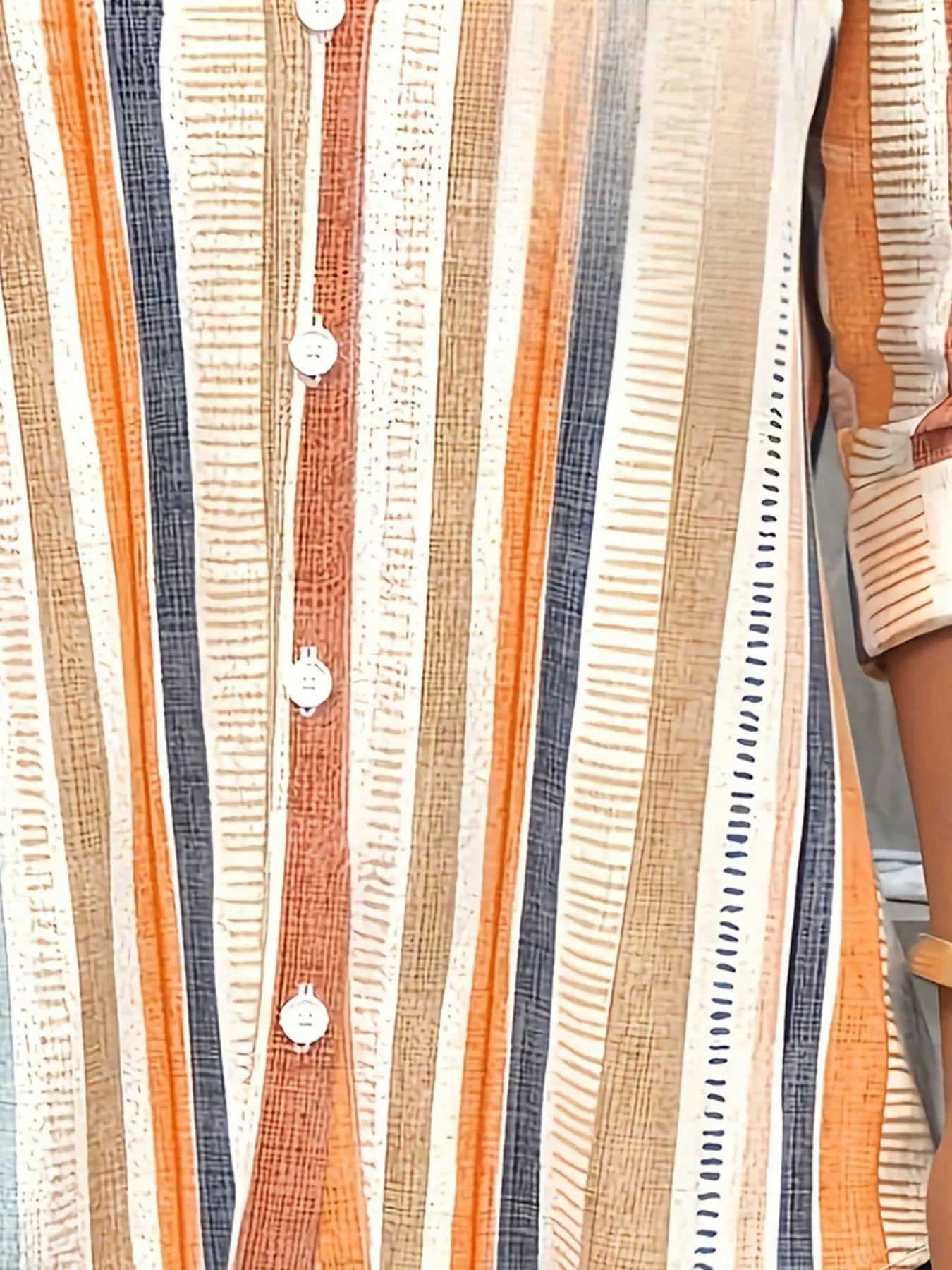 Oranje Gestreepte Blouse met Print en Lange Mouwen