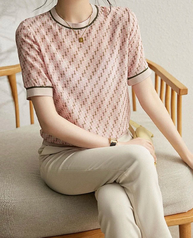 Zijden Geometrisch Bedrukt Zomer T-shirt