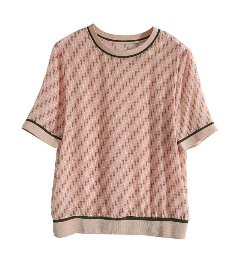 Zijden Geometrisch Bedrukt Zomer T-shirt