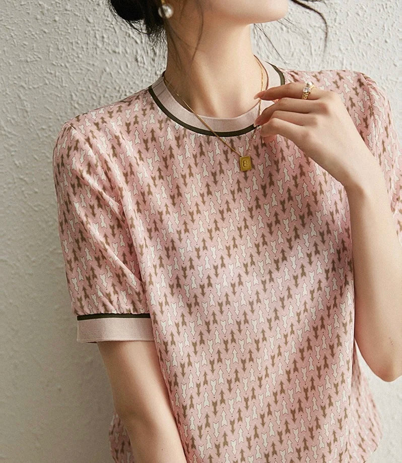 Zijden Geometrisch Bedrukt Zomer T-shirt