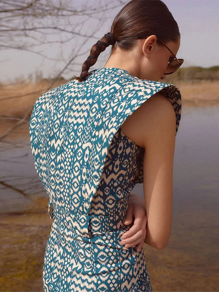Stilvolles Mode O-Ausschnitt Bedrucktes Langes Kleid