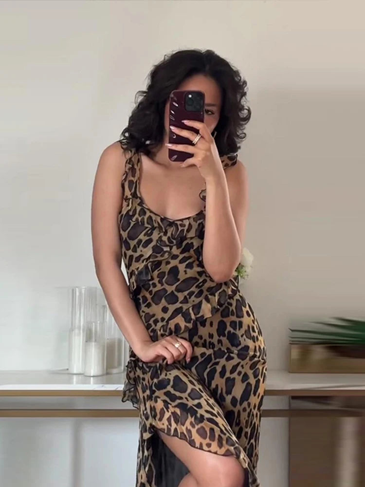 GlamourGolven Ruche Chiffon Abito Midi per Estivo