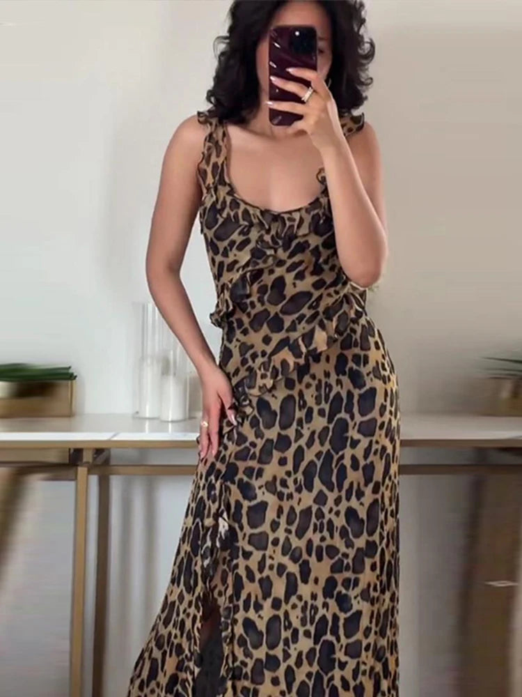 GlamourGolven Ruche Chiffon Abito Midi per Estivo