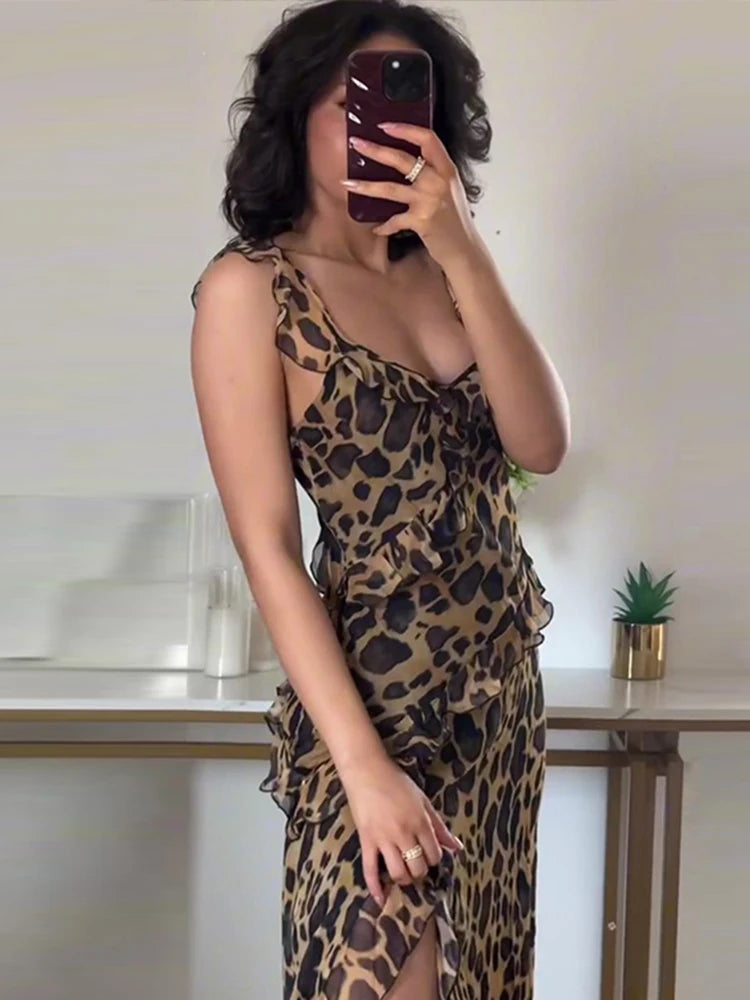 GlamourGolven Ruche Chiffon Abito Midi per Estivo