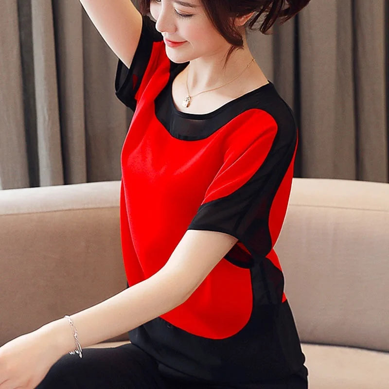 Schicke Damen Kurzärmelige Chiffon Bluse für Lässige Elegante Looks