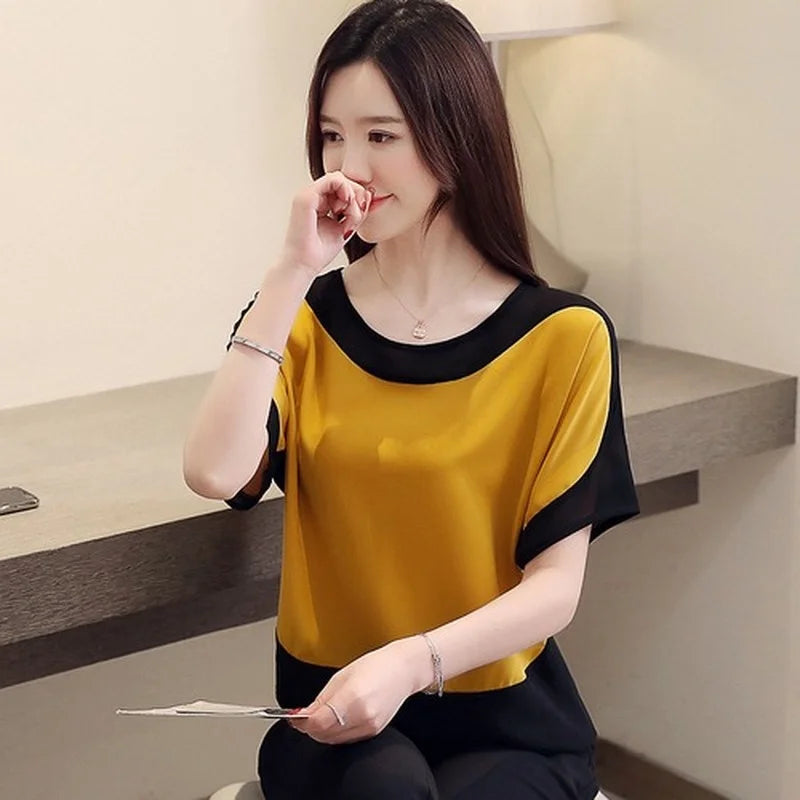 Schicke Damen Kurzärmelige Chiffon Bluse für Lässige Elegante Looks