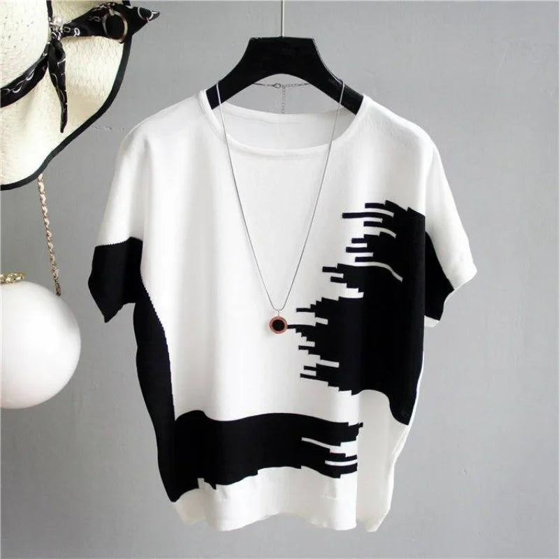 Modieuze Zomer Oversized Ice Silk T-Shirt Vrouwen