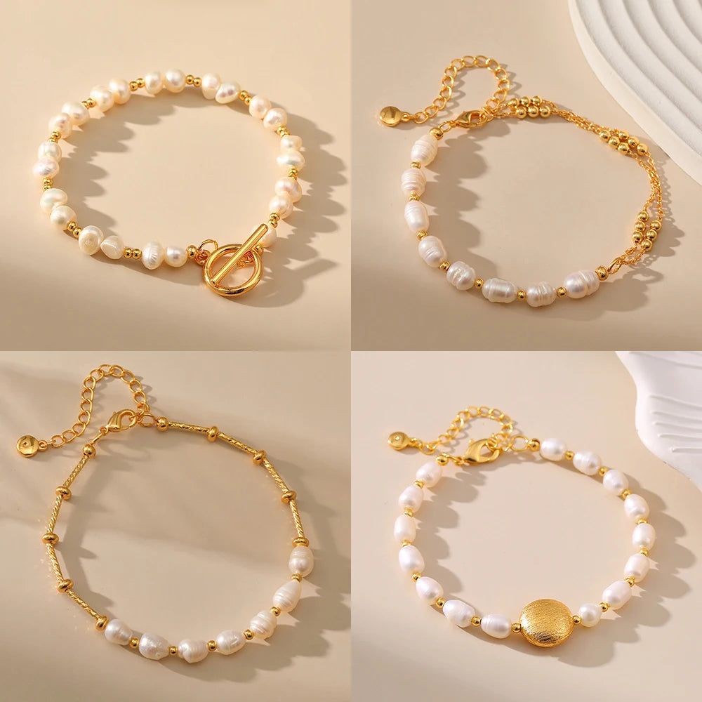 Elegance Pearl Bracelet with Gold-plated Beads