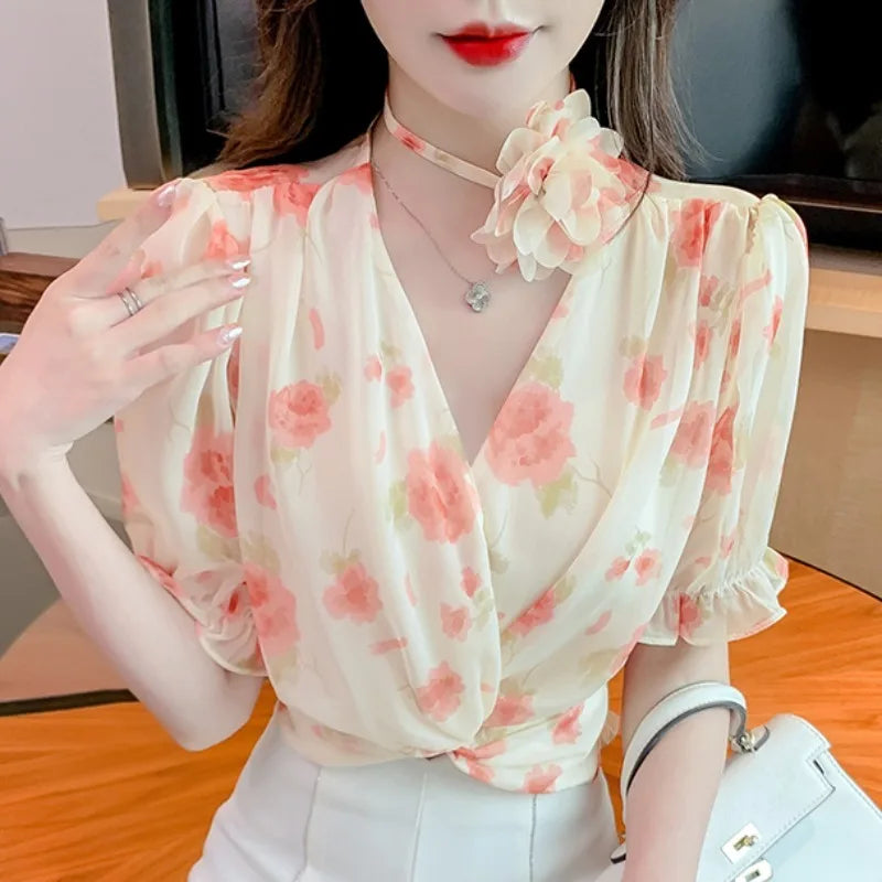 Chemisier fleuri d'été élégant pour femmes