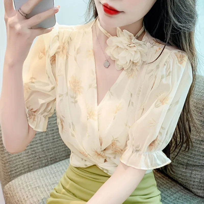 Chemisier fleuri d'été élégant pour femmes