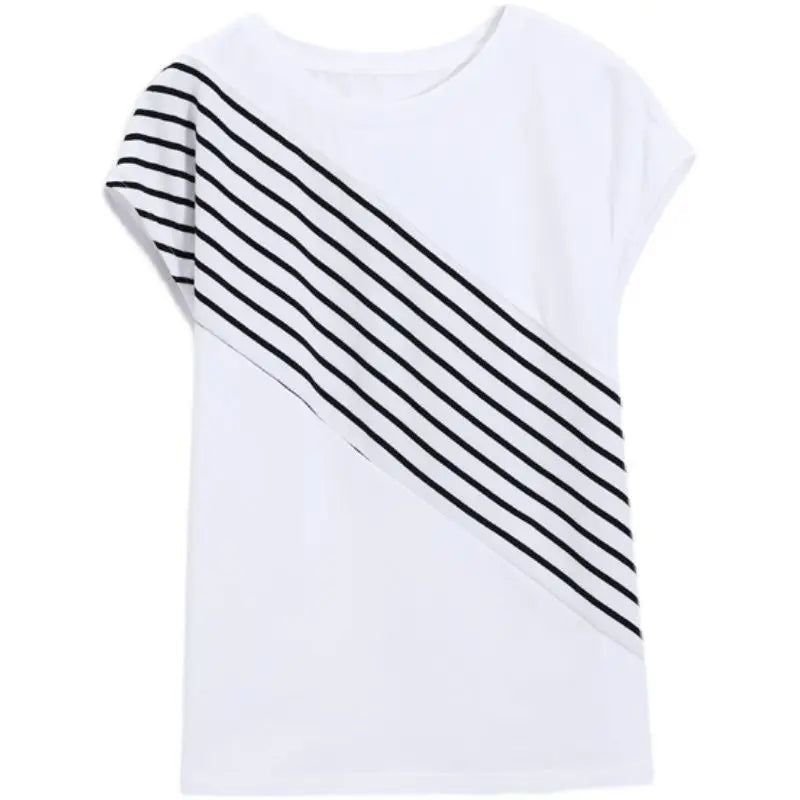 Camicia a righe con maniche a pipistrello divise stampata estiva - Camicia coreana larga