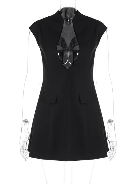 Mini Abito Senza Maniche Nero per Donne di GlamourStyle