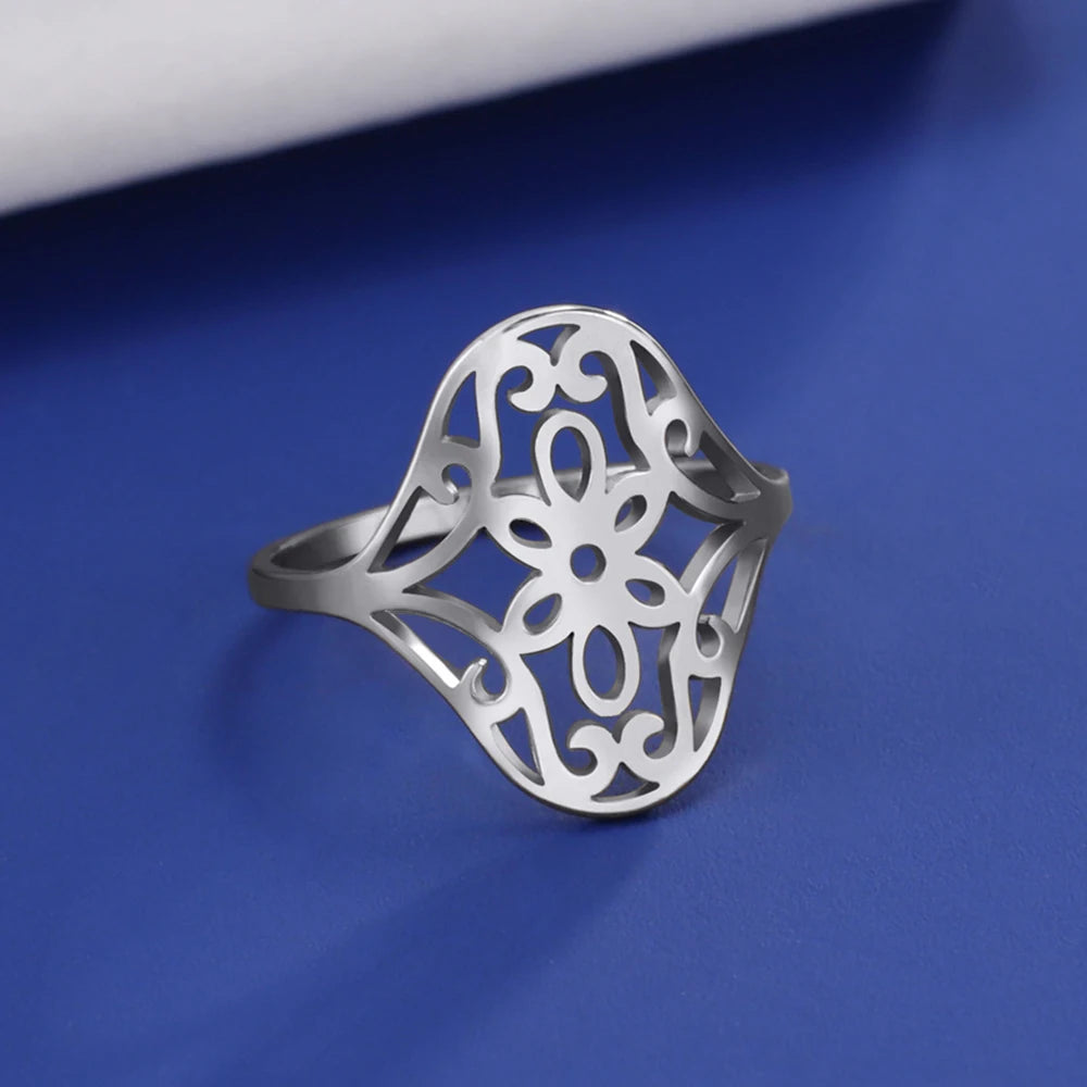 Bloem Filigree Ring van Glimmend Staal