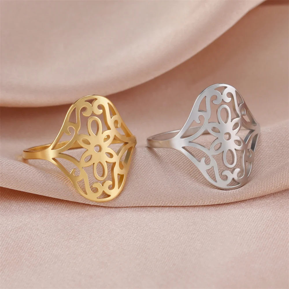 Bloem Filigree Ring van Glimmend Staal
