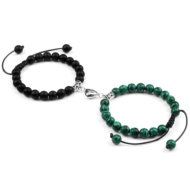 Passione e Connessione Braccialetti Magnetici a Forma di Cuore con Perle di Pietra Naturale