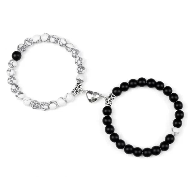 Passione e Connessione Braccialetti Magnetici a Forma di Cuore con Perle di Pietra Naturale