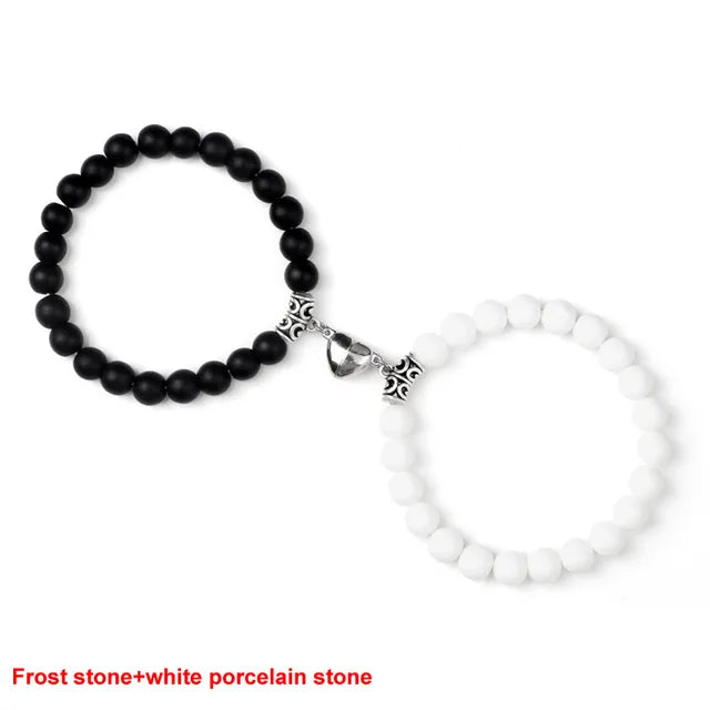 Passione e Connessione Braccialetti Magnetici a Forma di Cuore con Perle di Pietra Naturale