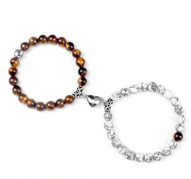 Passione e Connessione Braccialetti Magnetici a Forma di Cuore con Perle di Pietra Naturale
