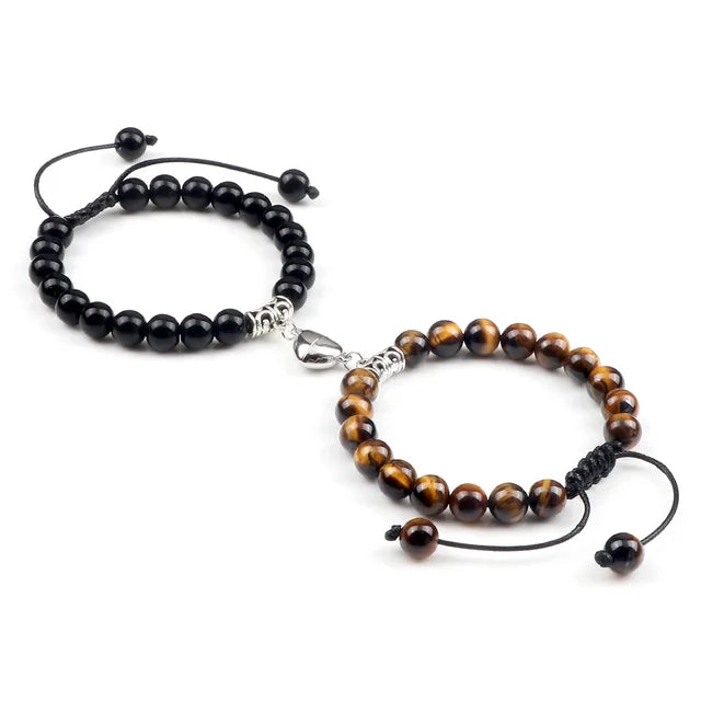 Passione e Connessione Braccialetti Magnetici a Forma di Cuore con Perle di Pietra Naturale