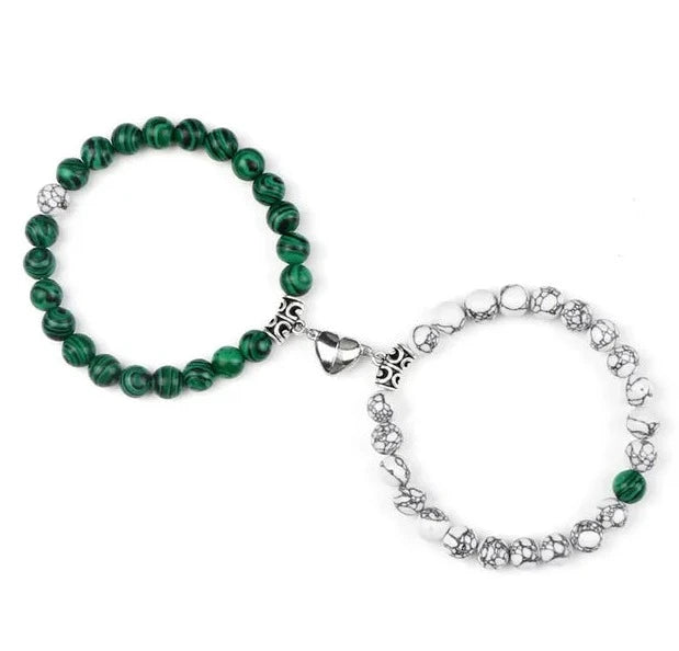 Passione e Connessione Braccialetti Magnetici a Forma di Cuore con Perle di Pietra Naturale