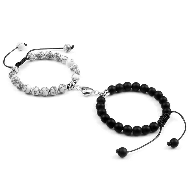 Passione e Connessione Braccialetti Magnetici a Forma di Cuore con Perle di Pietra Naturale