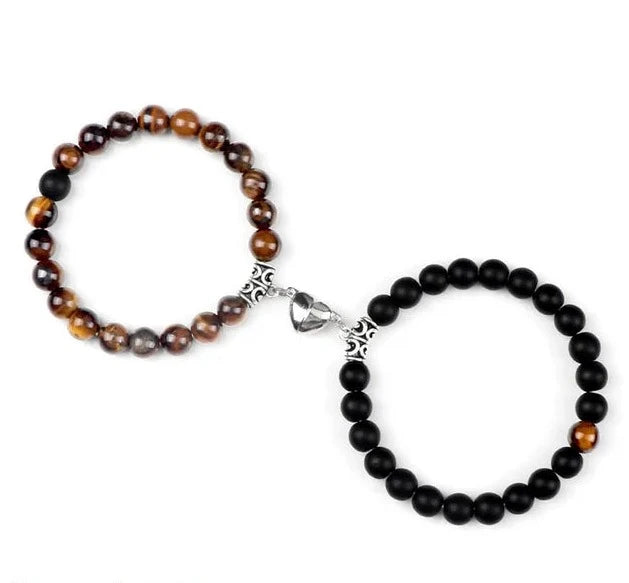 Passione e Connessione Braccialetti Magnetici a Forma di Cuore con Perle di Pietra Naturale