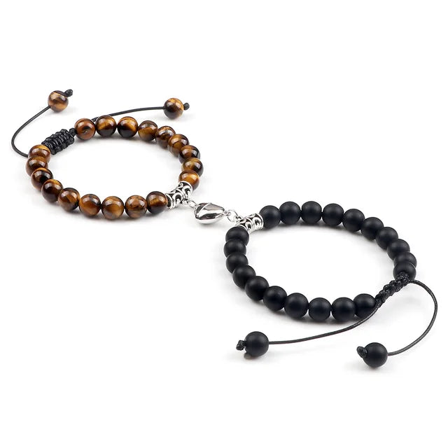 Passione e Connessione Braccialetti Magnetici a Forma di Cuore con Perle di Pietra Naturale