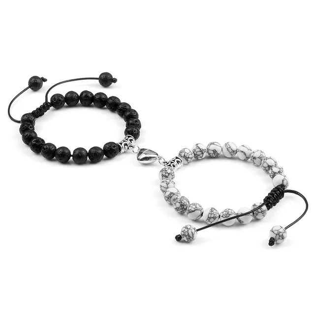 Passione e Connessione Braccialetti Magnetici a Forma di Cuore con Perle di Pietra Naturale