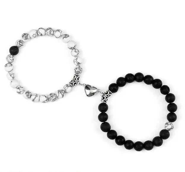 Passione e Connessione Braccialetti Magnetici a Forma di Cuore con Perle di Pietra Naturale