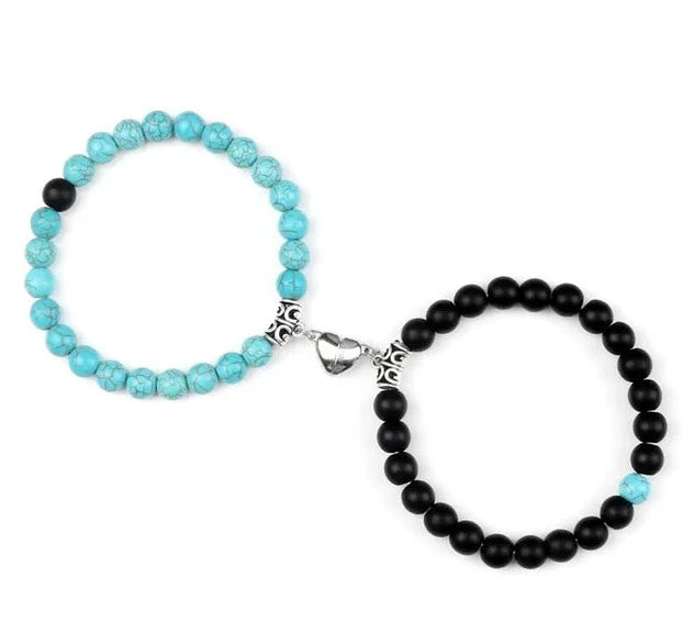 Passione e Connessione Braccialetti Magnetici a Forma di Cuore con Perle di Pietra Naturale