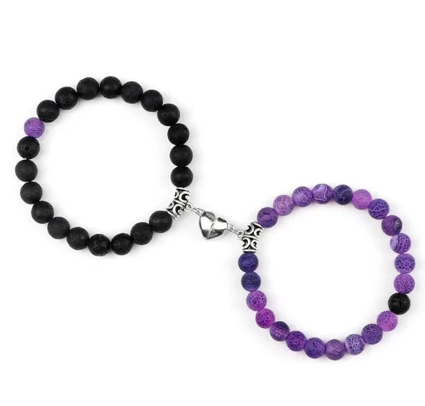 Passione e Connessione Braccialetti Magnetici a Forma di Cuore con Perle di Pietra Naturale