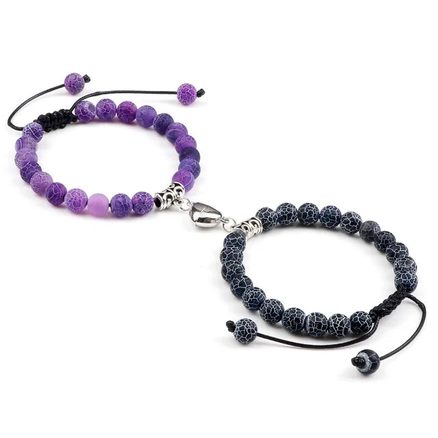 Passione e Connessione Braccialetti Magnetici a Forma di Cuore con Perle di Pietra Naturale