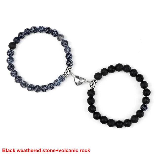 Passione e Connessione Braccialetti Magnetici a Forma di Cuore con Perle di Pietra Naturale