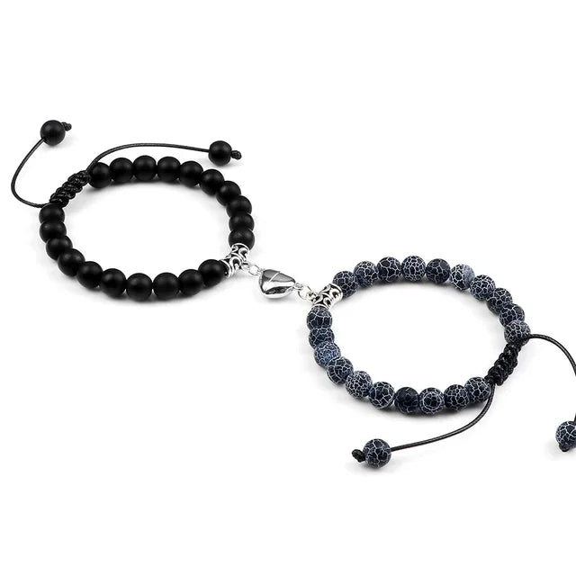 Passione e Connessione Braccialetti Magnetici a Forma di Cuore con Perle di Pietra Naturale