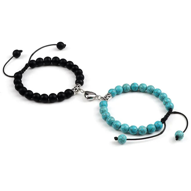 Passione e Connessione Braccialetti Magnetici a Forma di Cuore con Perle di Pietra Naturale