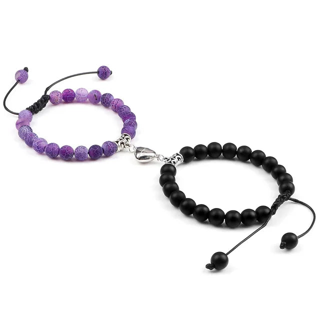 Passione e Connessione Braccialetti Magnetici a Forma di Cuore con Perle di Pietra Naturale