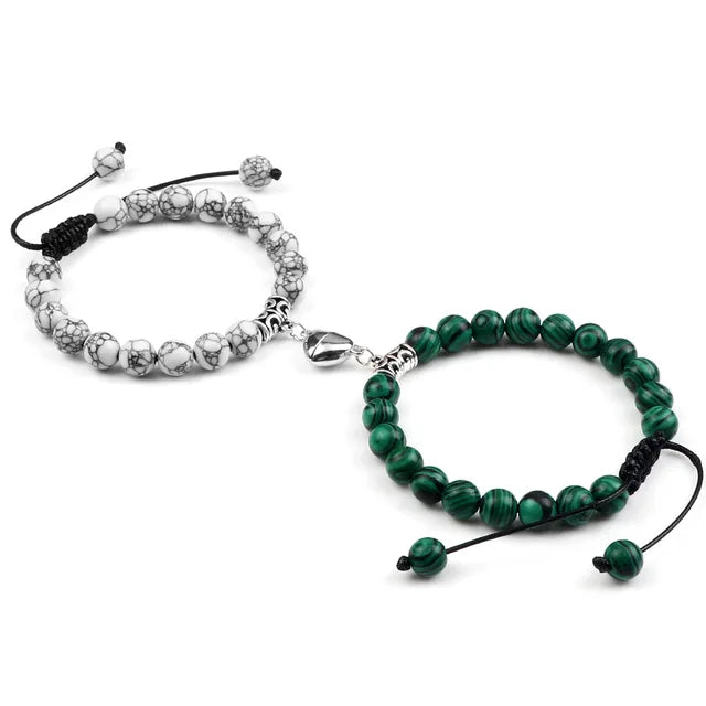 Passione e Connessione Braccialetti Magnetici a Forma di Cuore con Perle di Pietra Naturale