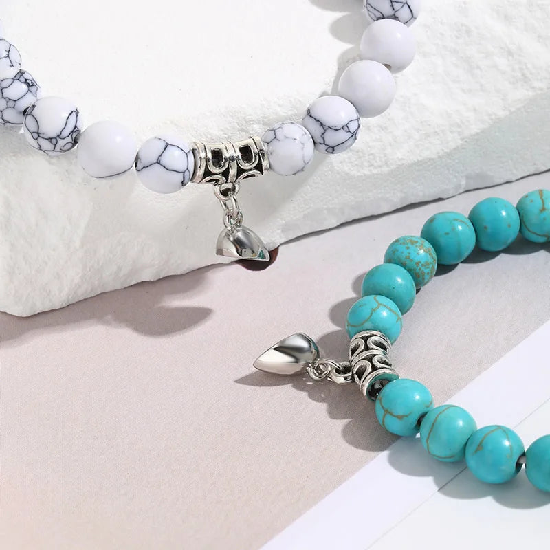 Passione e Connessione Braccialetti Magnetici a Forma di Cuore con Perle di Pietra Naturale