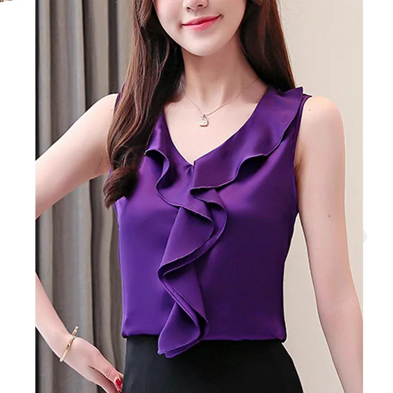Eleganza Fashion Blusa Estiva in Chiffon con Scollo a V