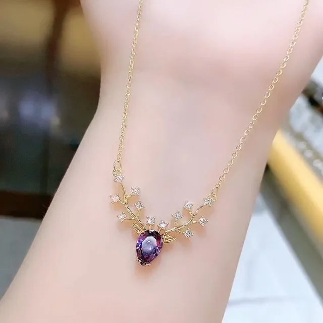 Enchanting Zircon Crystal Deer Pendant