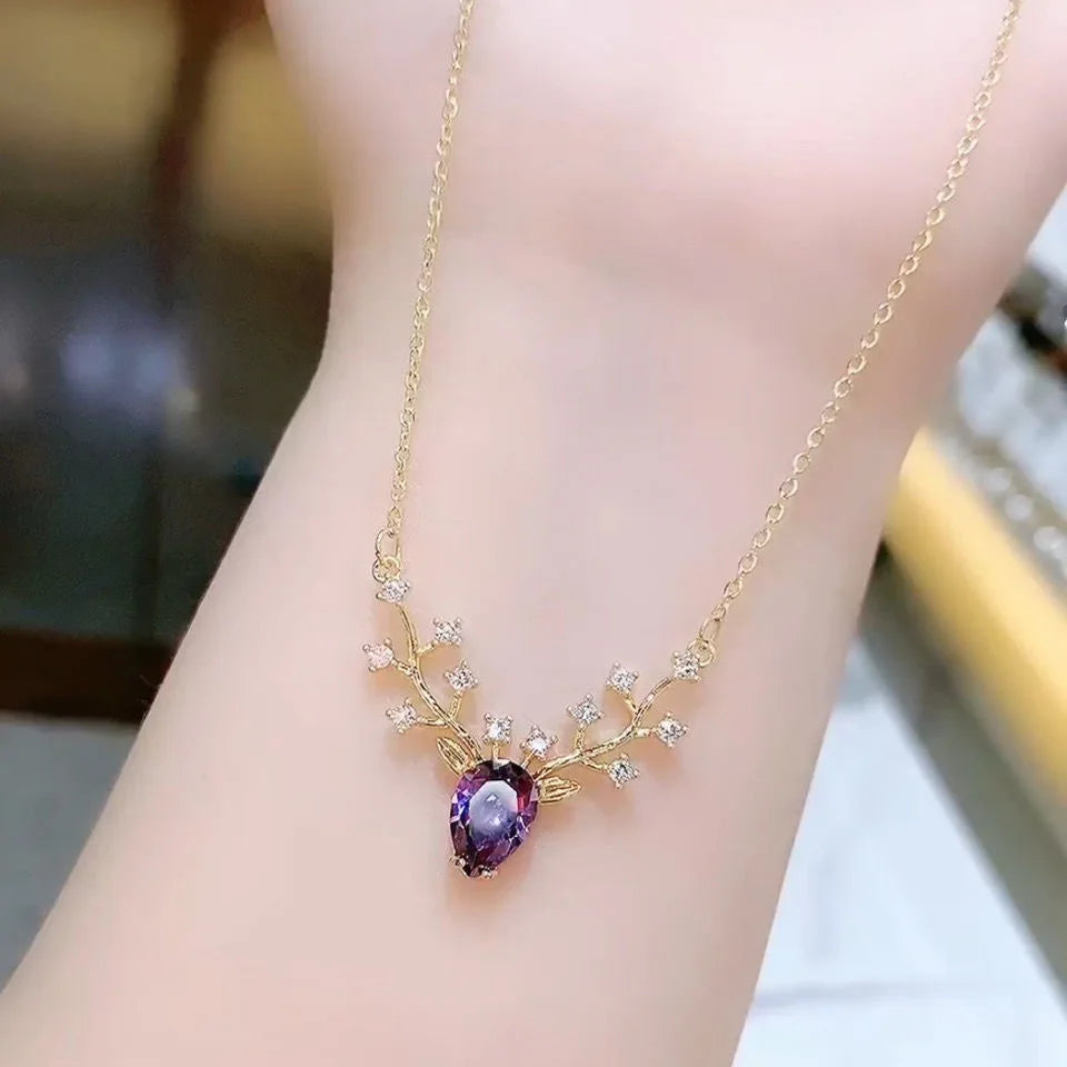 Enchanting Zircon Crystal Deer Pendant