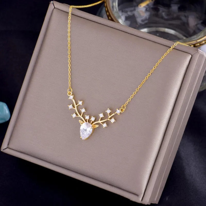 Enchanting Zircon Crystal Deer Pendant