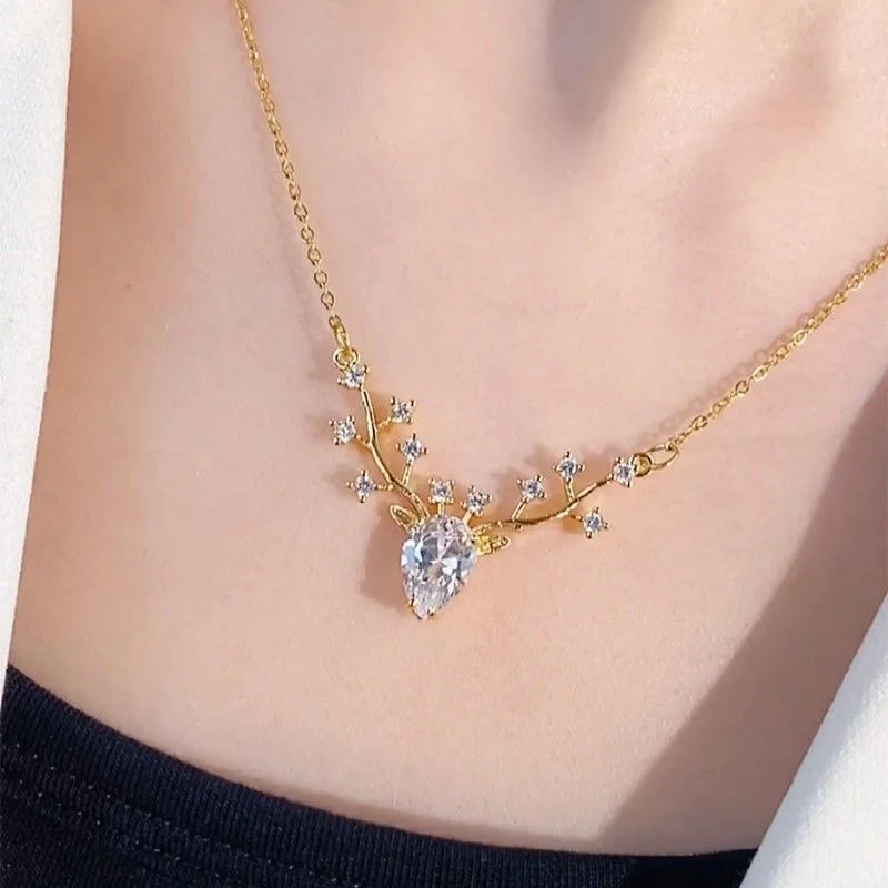 Enchanting Zircon Crystal Deer Pendant