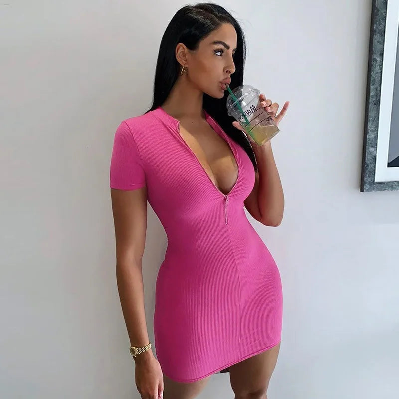 Trendy hoher Kragen kurzärmliges Kleid