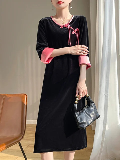 Betoverende Lente en Herfst Gouden Fluwelen Jurk