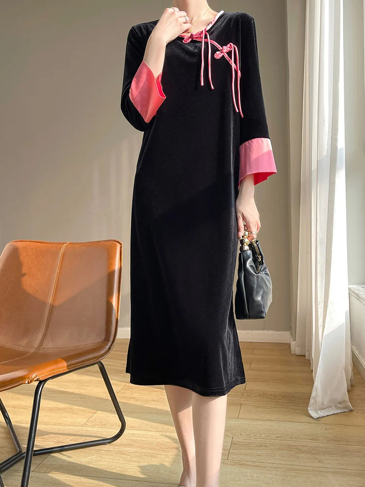 Betoverende Lente en Herfst Gouden Fluwelen Jurk